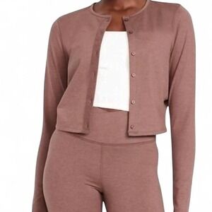 Old Navy Active Brown Cloud+ Comfy Cropped Cardigan Yoga Top Womens L
